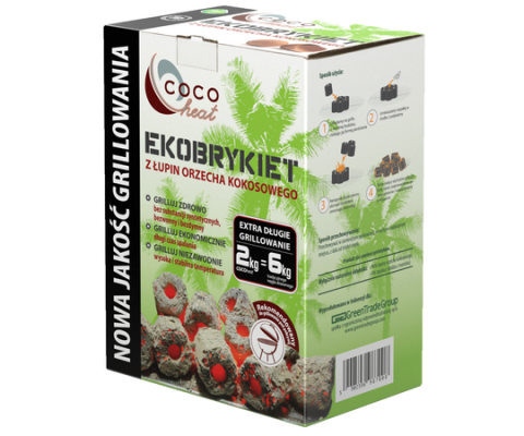 BRYKIET COCOHEAT Z ORZECHA KOKOSOWEGO EKO GRILL BEZ DYMU I ŻYWIC 2 kg