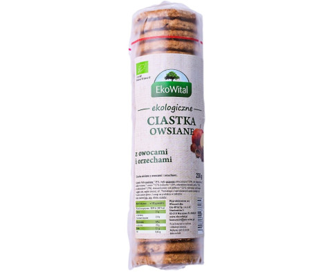 BIO Ciastka owsiane z owocami i orzechami 250 g
