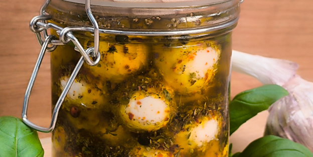 Mozzarella marynowana w czosnkowo-ziołowej oliwie