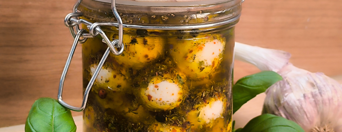 Mozzarella marynowana w czosnkowo-ziołowej oliwie